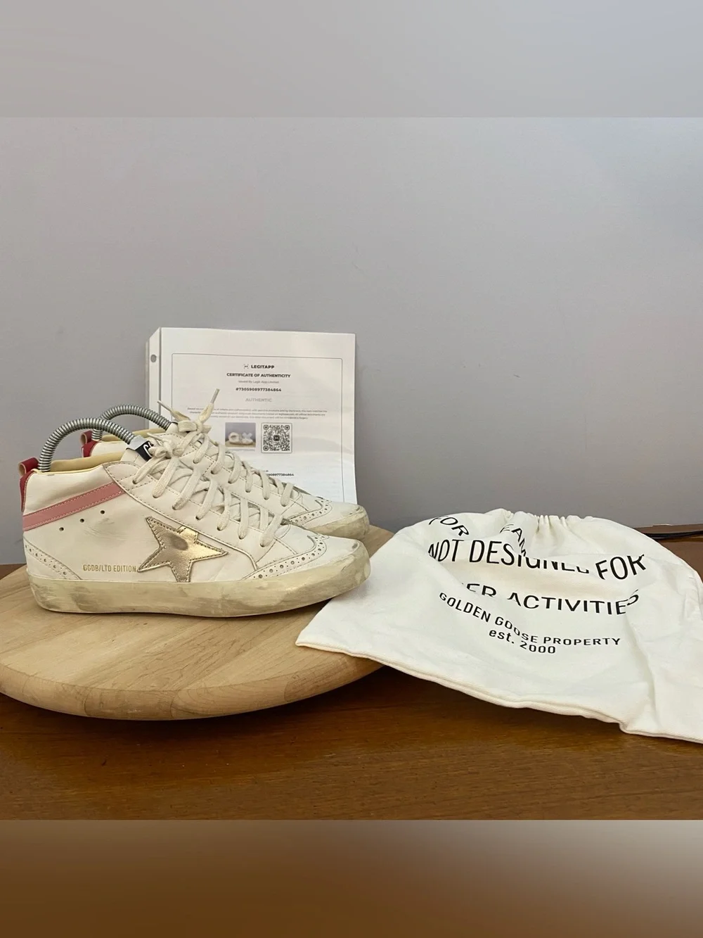 Golden Goose GGBD Mid Star White Silver Pink Red Sneakers EU 38 US 8 Authentic - Picture 7 of 17